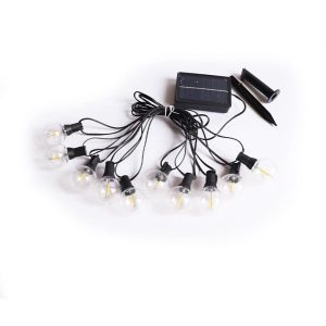 Solar outdoor string lights with warm white G40 bulbs