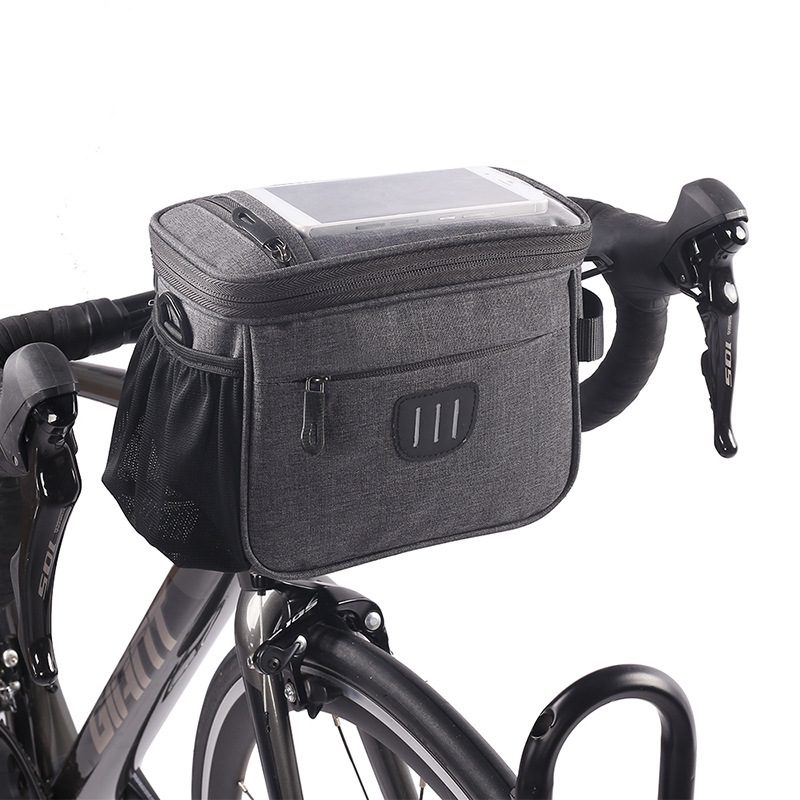 Bike handlebar bag with phone holder