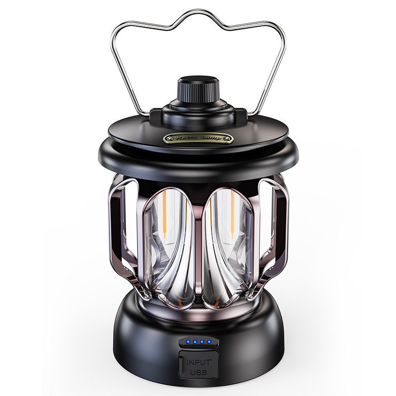 Retro rechargeable camping lantern with warm LED light