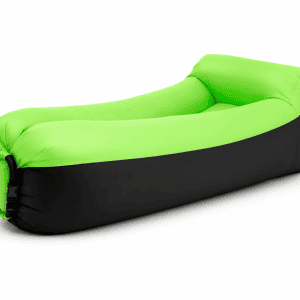 Green and black inflatable camping lounger