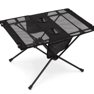 Portable folding camping table with storage basket
