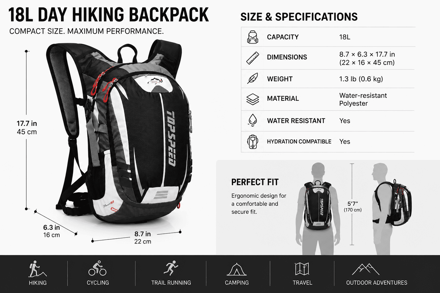 18L Day Hiking Backpack - Image 5