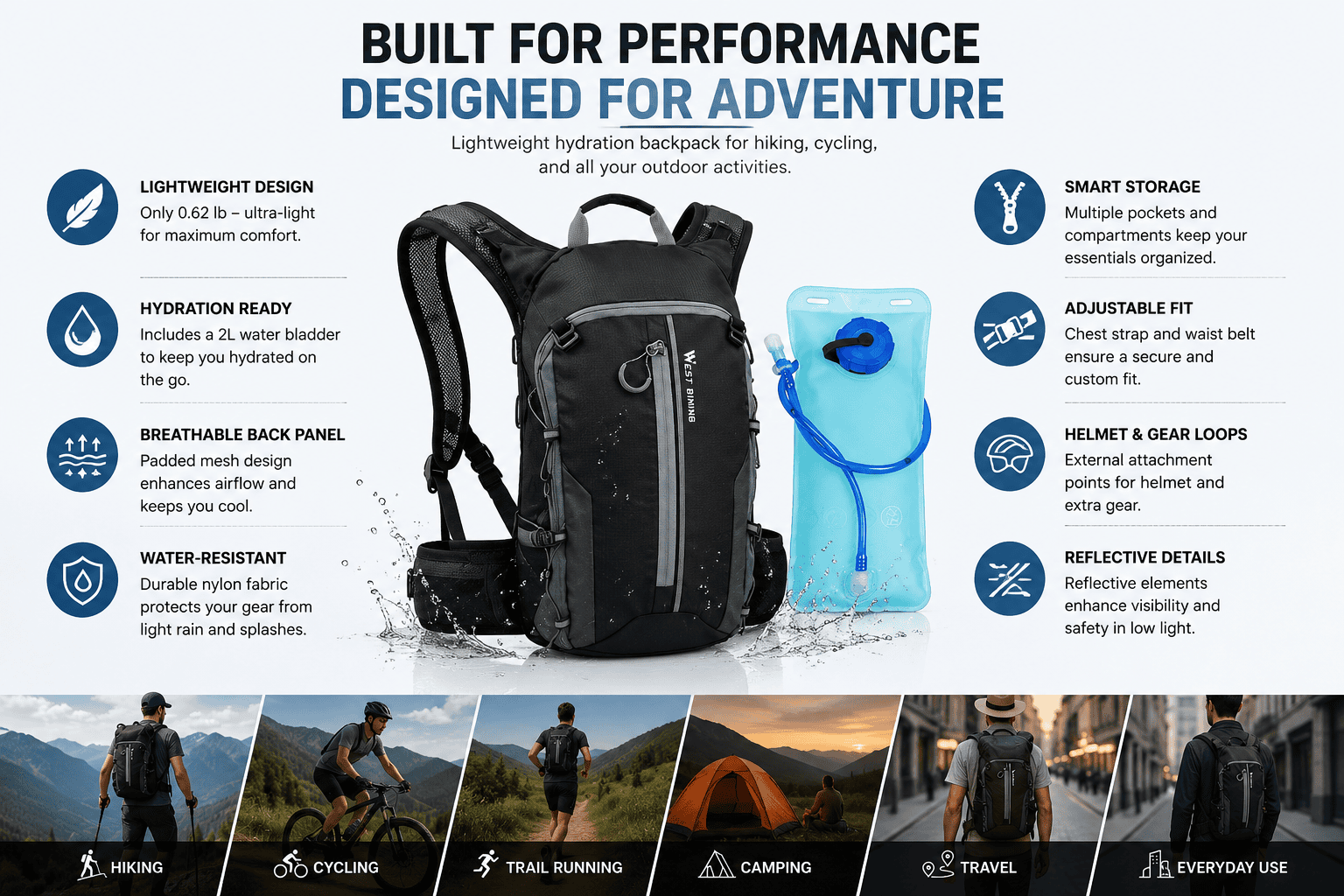 10L Hydration Hiking Backpack - Image 4