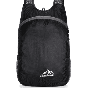 black ultralight packable daypack for hiking and travel