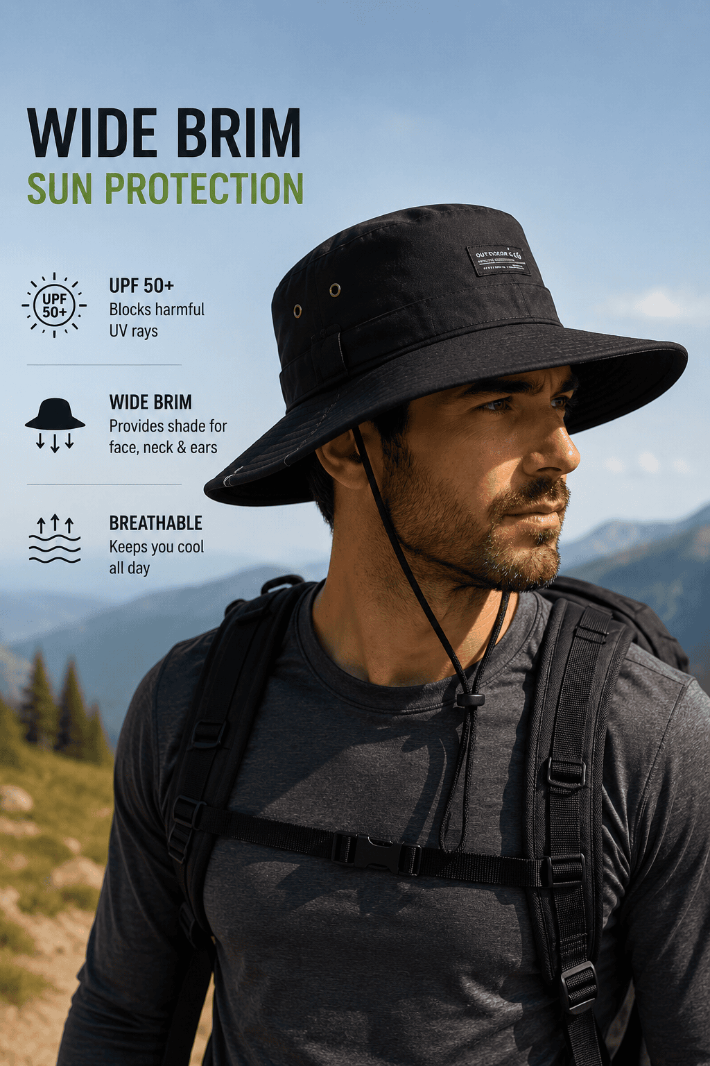 Wide Brim Hiking Sun Hat - Image 4