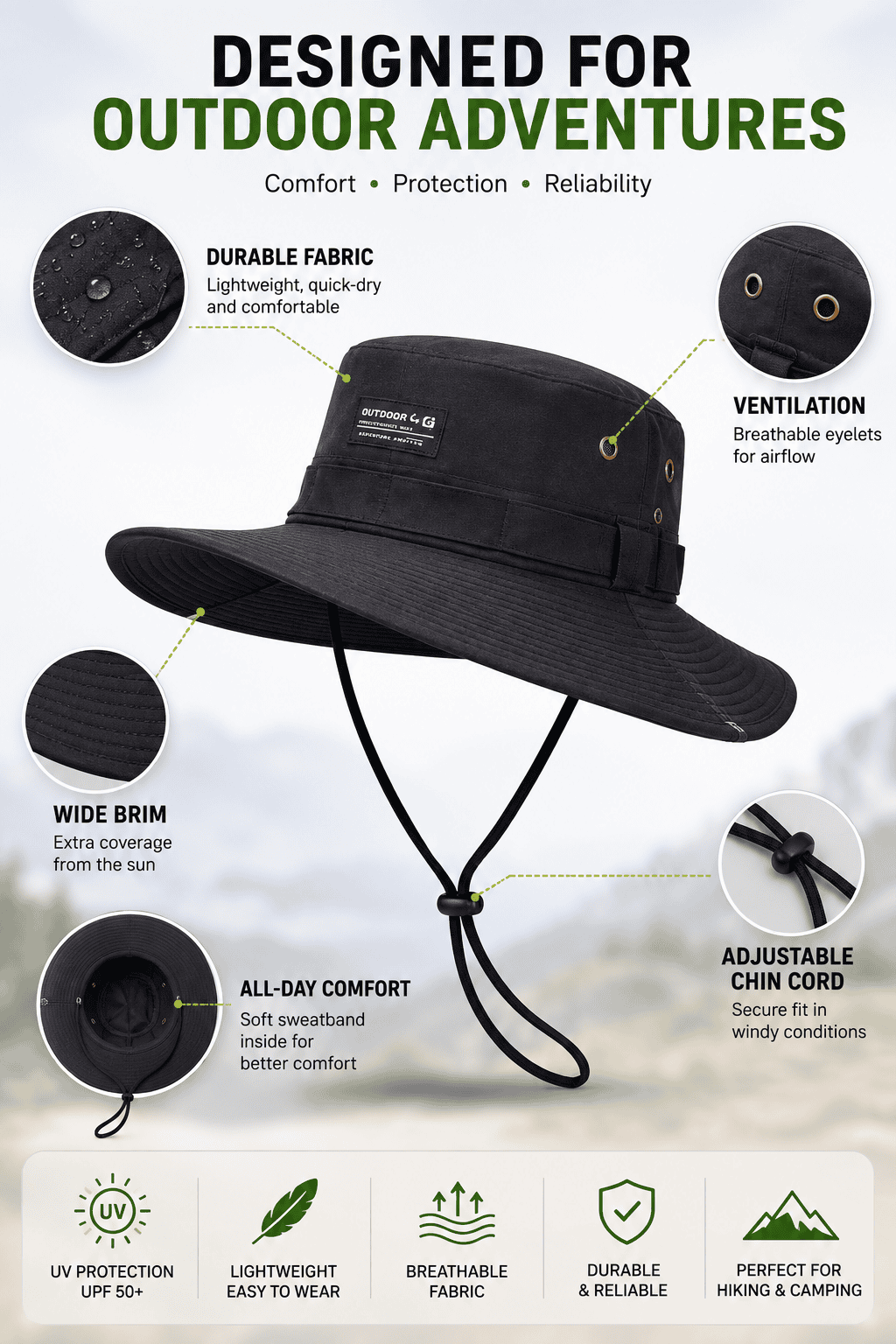 Wide Brim Hiking Sun Hat - Image 5
