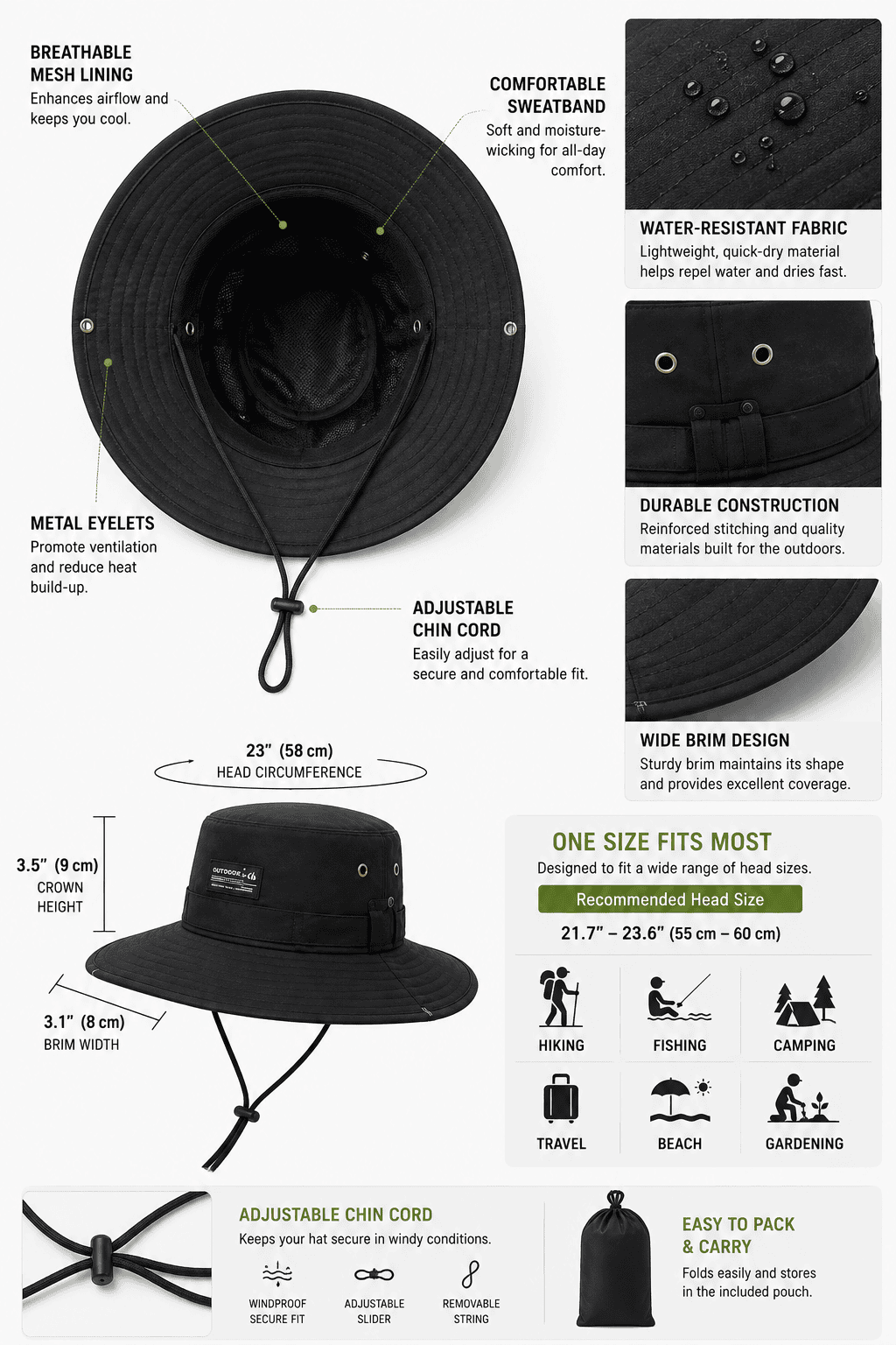 Wide Brim Hiking Sun Hat - Image 6