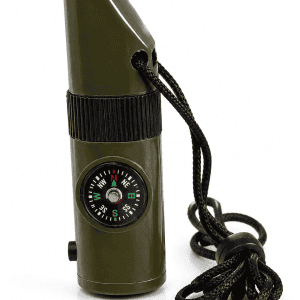 7-in-1 survival whistle with compass for hiking and camping