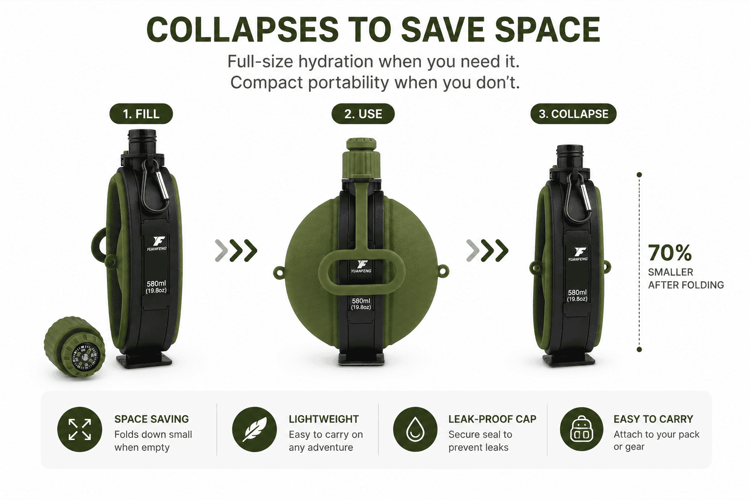 Collapsible Hiking Water Bottle - Image 3