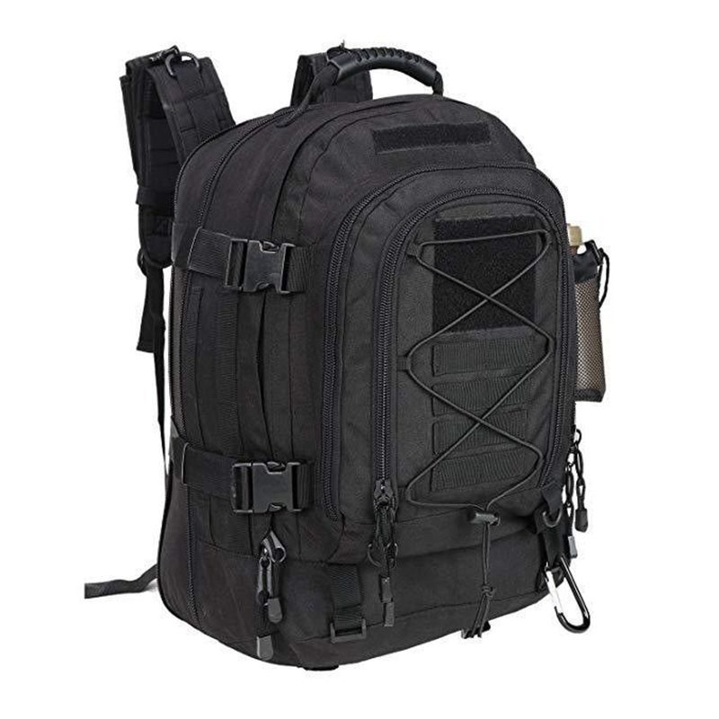 65L black hiking backpack for camping and trekking