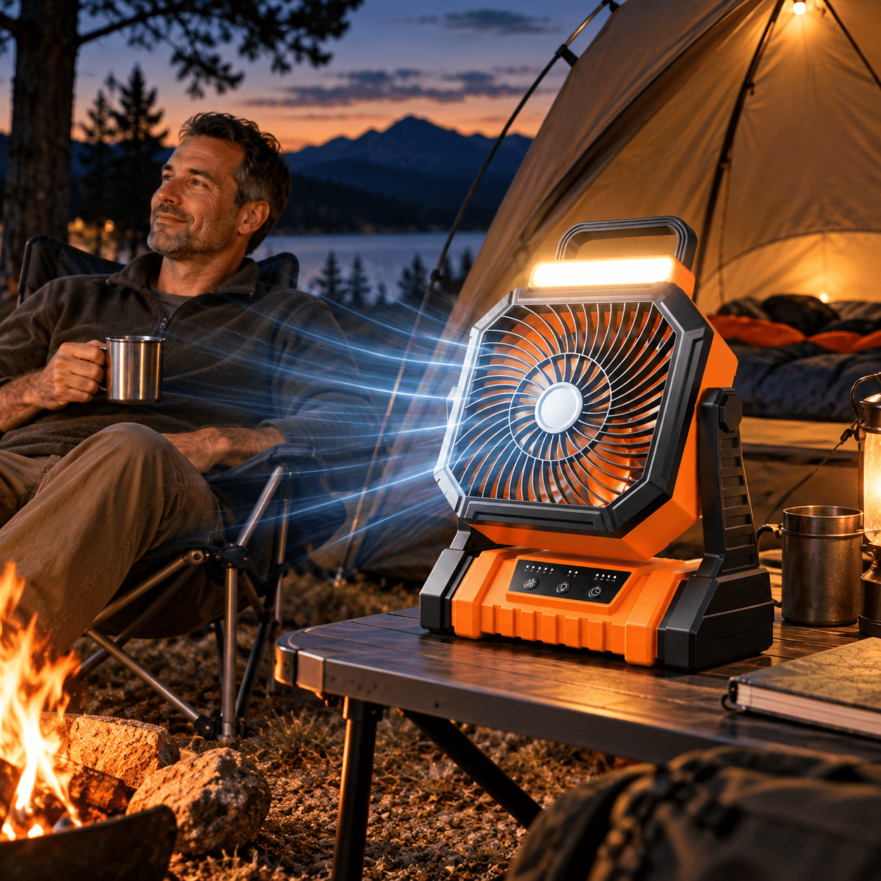 Rechargeable Camping Fan with Light - Image 3