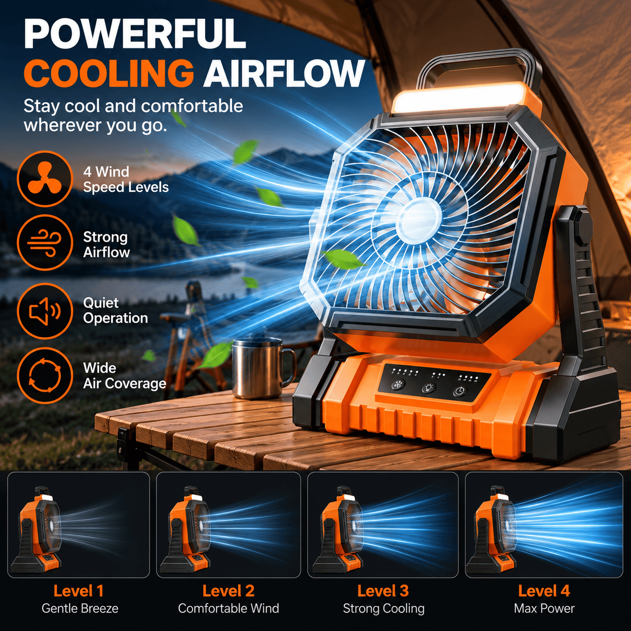Rechargeable Camping Fan with Light - Image 4