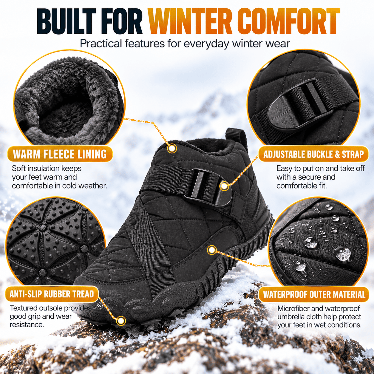 Unisex Waterproof Fleece-Lined Winter Boots - Image 2