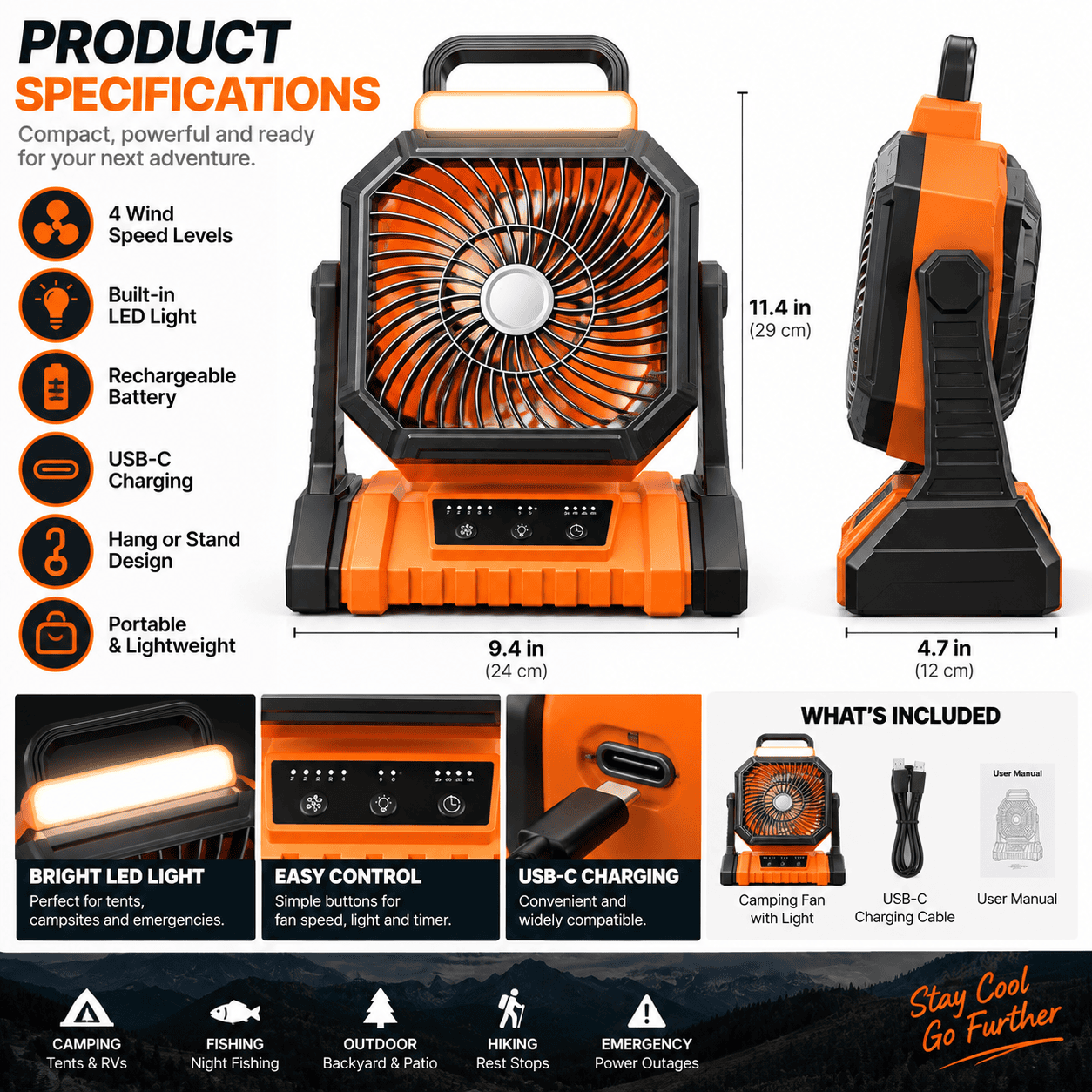 Rechargeable Camping Fan with Light - Image 6