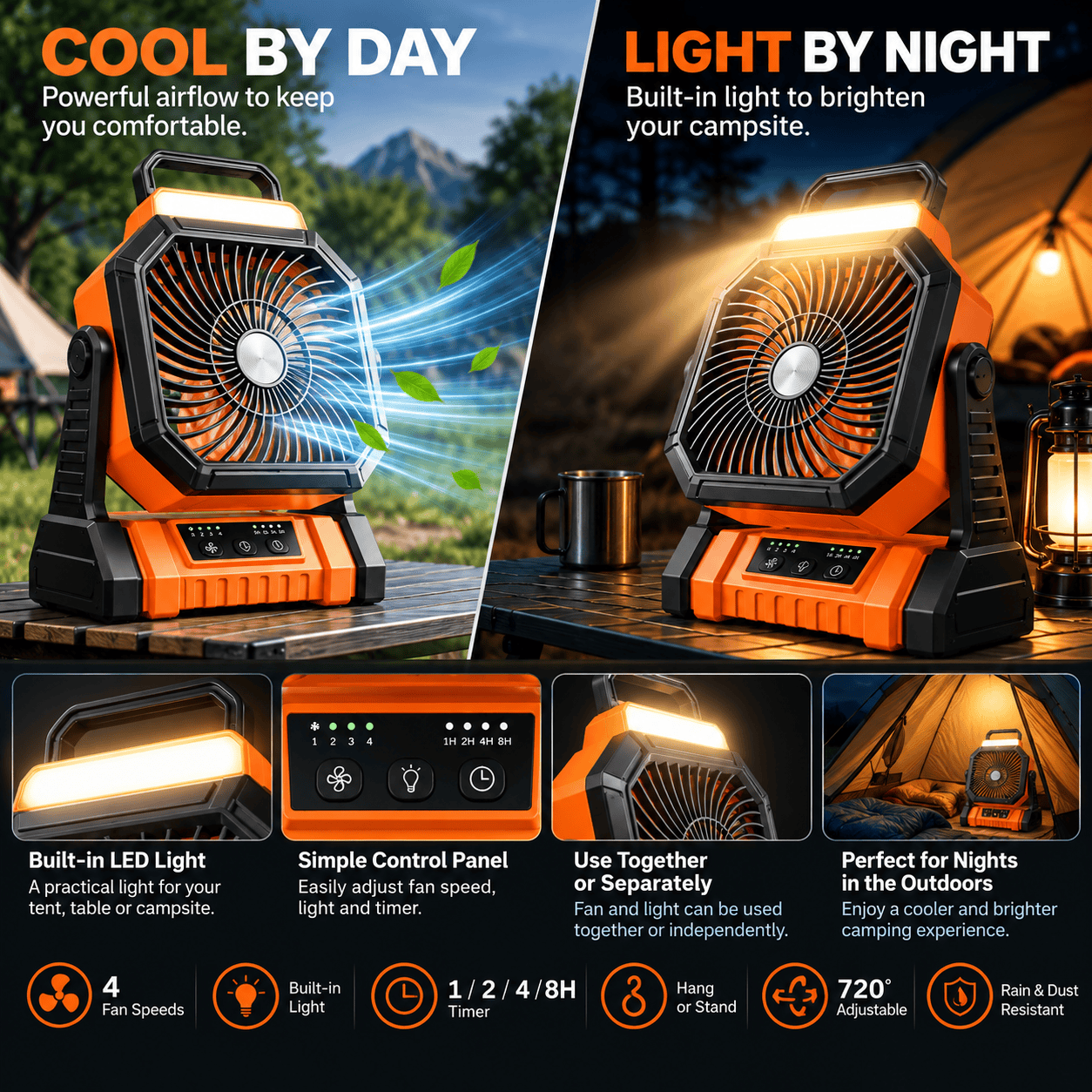 Rechargeable Camping Fan with Light - Image 5