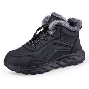 Winter Walking Shoes black fleece-lined ankle boots